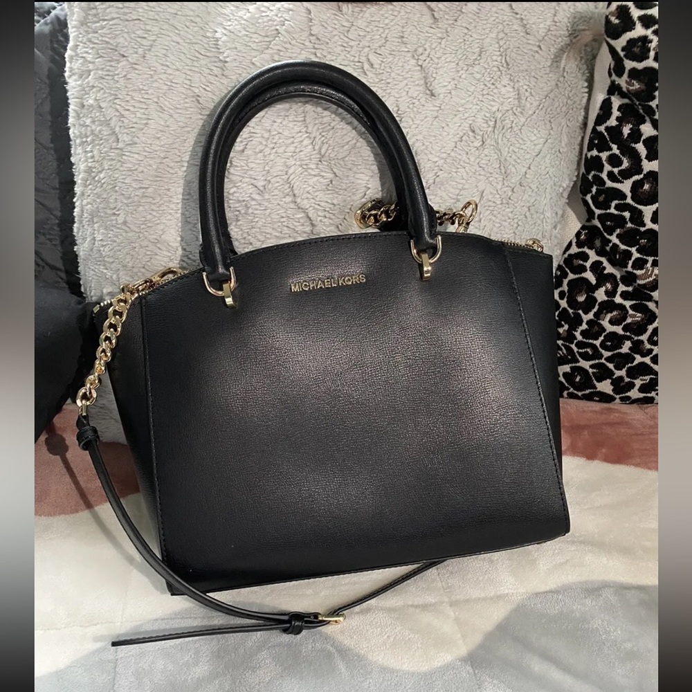 NWT Michael Kors Ellis black leather large satchel tote handbag